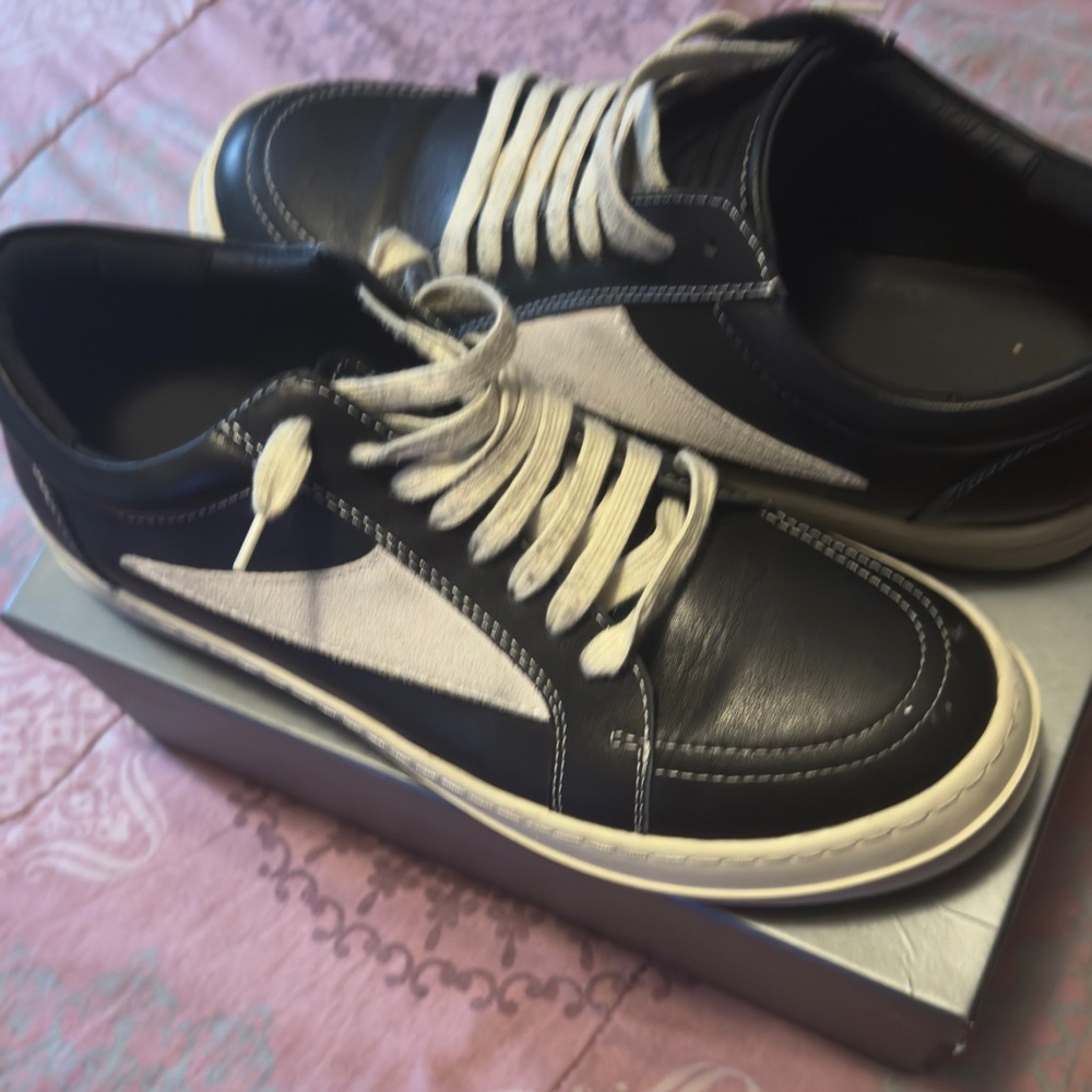 Rick Owens Black and Cream Men's Sneakers